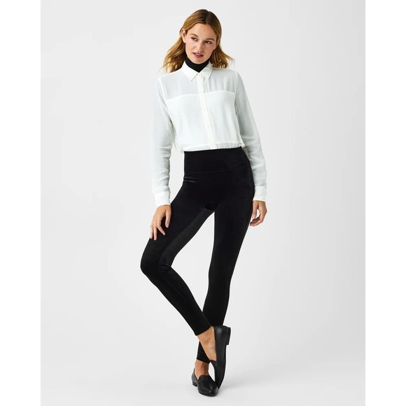 Spanx Velvet High Rise Slim Stretch Shaping Pull-On Ankle Leggings Black Small - Picture 5 of 15
